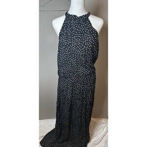 NWOT Black Polka Dot Halter Maxi Dress Womens XXL Boho Glam Cocktail Event Gala